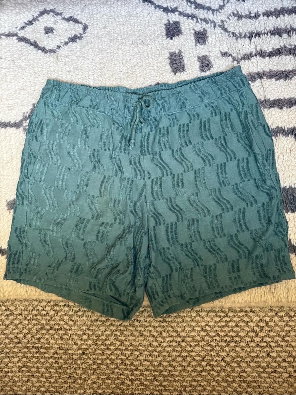 Madewell Textured Drawstring Shorts - Teal Green